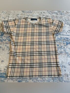 Burberry Beige Plaid Short Sleeve Kids Tee 2Y 2T